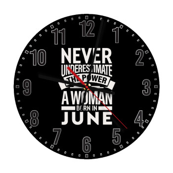 Never Underestimate the poer of a Woman born in..., Ρολόι τοίχου ξύλινο (30cm)