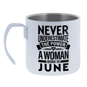 Never Underestimate the poer of a Woman born in..., Mug Stainless steel double wall 400ml