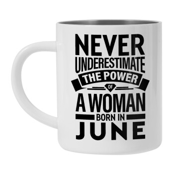 Never Underestimate the poer of a Woman born in..., Mug Stainless steel double wall 300ml