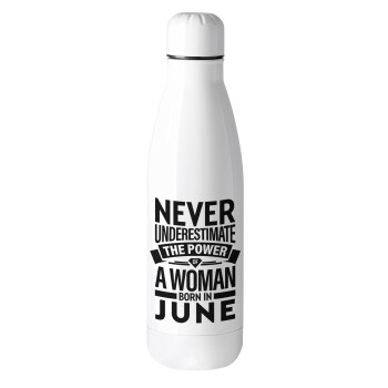 Never Underestimate the poer of a Woman born in..., Metal mug thermos (Stainless steel), 500ml