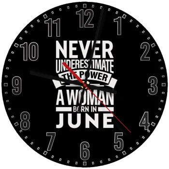 Never Underestimate the poer of a Woman born in..., Ρολόι τοίχου ξύλινο (30cm)