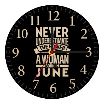Never Underestimate the poer of a Woman born in..., Ρολόι τοίχου ξύλινο plywood (20cm)