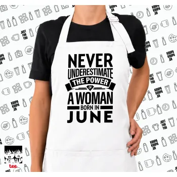 Never Underestimate the poer of a Woman born in..., Ποδιά μακριά Σεφ ολόσωμη με τσέπες white (ΕΝΗΛΙΚΩΝ)