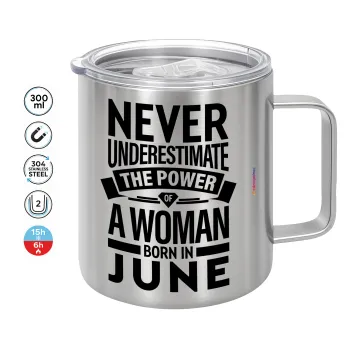 Never Underestimate the poer of a Woman born in..., Mug Stainless steel double wall 300ml