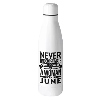 Never Underestimate the poer of a Woman born in..., Metal mug thermos (Stainless steel), 500ml
