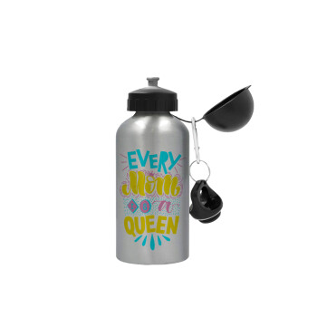 Every mom is a Queen, Metallic water jug, Silver, aluminum 500ml