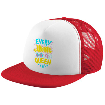 Every mom is a Queen, Καπέλο Ενηλίκων Soft Trucker με Δίχτυ Red/White (POLYESTER, ΕΝΗΛΙΚΩΝ, UNISEX, ONE SIZE)
