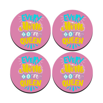 Every mom is a Queen, ΣΕΤ 4 Σουβέρ ξύλινα στρογγυλά (9cm)