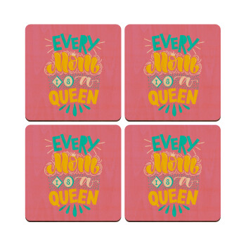 Every mom is a Queen, ΣΕΤ x4 Σουβέρ ξύλινα τετράγωνα plywood (9cm)