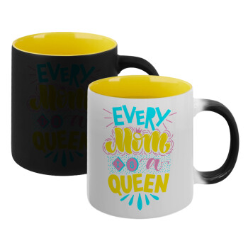 Every mom is a Queen, Κούπα Μαγική εσωτερικό κίτρινη, κεραμική 330ml που αλλάζει χρώμα με το ζεστό ρόφημα (1 τεμάχιο)