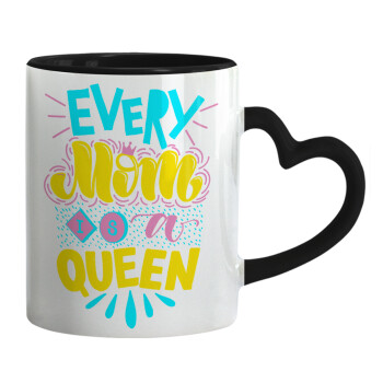 Every mom is a Queen, Κούπα καρδιά χερούλι μαύρη, κεραμική, 330ml