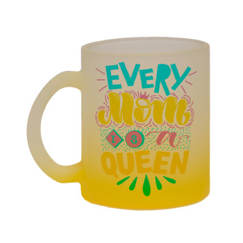Every mom is a Queen, Κούπα γυάλινη δίχρωμη με βάση το κίτρινο ματ, 330ml