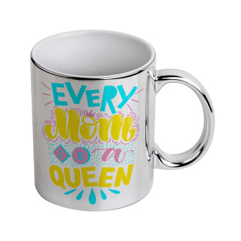Every mom is a Queen, Κούπα κεραμική, ασημένια καθρέπτης, 330ml
