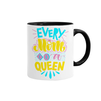 Every mom is a Queen, Κούπα χρωματιστή μαύρη, κεραμική, 330ml
