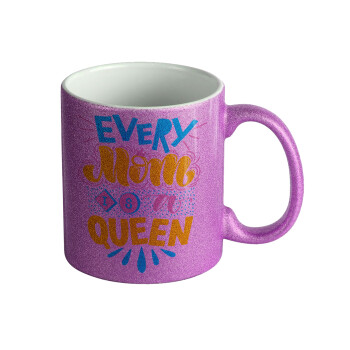 Every mom is a Queen, Κούπα Μωβ Glitter που γυαλίζει, κεραμική, 330ml