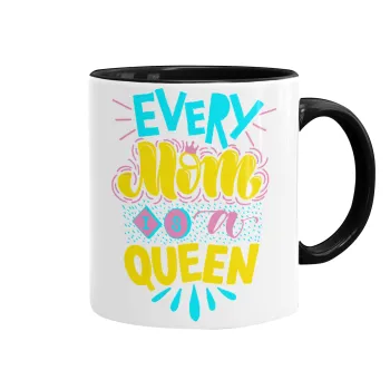 Every mom is a Queen, Κούπα χρωματιστή μαύρη, κεραμική, 330ml