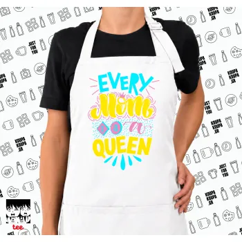 Every mom is a Queen, Ποδιά μακριά Σεφ ολόσωμη με τσέπες white (ΕΝΗΛΙΚΩΝ)