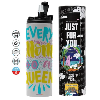 Every mom is a Queen, Tumbler ποτήρι θερμό ΓΚΡΙ από ανοξείδωτο ατσάλι 600ml