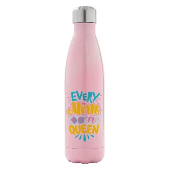 Every mom is a Queen, Metal mug thermos Pink Iridiscent (Stainless steel), double wall, 500ml