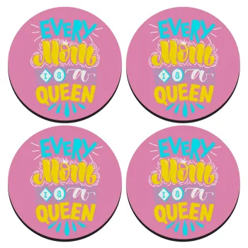 Every mom is a Queen, SET of 4 round wooden coasters (9cm)