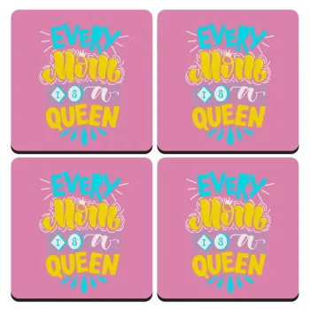 Every mom is a Queen, ΣΕΤ 4 Σουβέρ ξύλινα τετράγωνα (9cm)