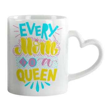 Every mom is a Queen, Κούπα καρδιά χερούλι λευκή, κεραμική, 330ml