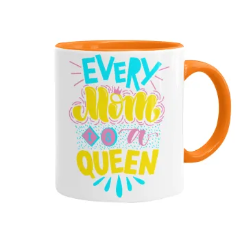 Every mom is a Queen, Κούπα χρωματιστή πορτοκαλί, κεραμική, 330ml
