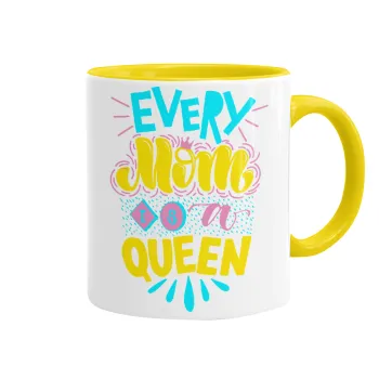 Every mom is a Queen, Κούπα χρωματιστή κίτρινη, κεραμική, 330ml