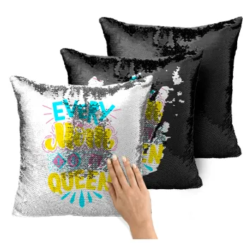 Every mom is a Queen, Μαξιλάρι καναπέ Μαγικό Μαύρο με πούλιες 40x40cm περιέχεται το γέμισμα