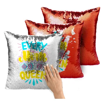Every mom is a Queen, Μαξιλάρι καναπέ Μαγικό Κόκκινο με πούλιες 40x40cm περιέχεται το γέμισμα
