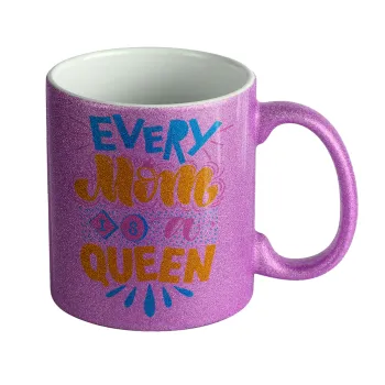 Every mom is a Queen, Κούπα Μωβ Glitter που γυαλίζει, κεραμική, 330ml