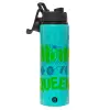 Metallic water bottle with safety lid, 850ml aluminum