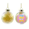 Transparent Christmas tree ball ornament with gold filling 8cm