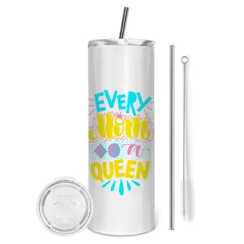 Every mom is a Queen, Tumbler stainless steel 600ml, with metal straw & cleaning brush