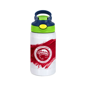 Olympiacos F.C., Children's hot water bottle, stainless steel, with safety straw, green, blue (350ml)