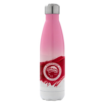 Olympiacos F.C., Metal mug thermos Pink/White (Stainless steel), double wall, 500ml