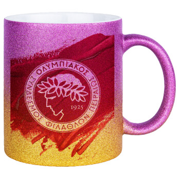 Olympiacos F.C., Κούπα Χρυσή/Ροζ Glitter, κεραμική, 330ml