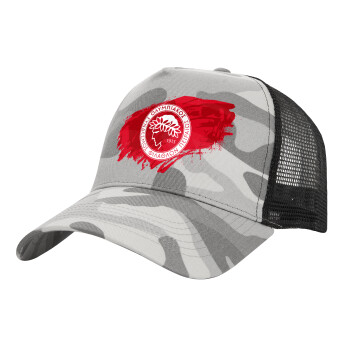 Olympiacos F.C., Καπέλο Ενηλίκων Structured Trucker, με Δίχτυ, (παραλλαγή) Army Camo (100% ΒΑΜΒΑΚΕΡΟ, ΕΝΗΛΙΚΩΝ, UNISEX, ONE SIZE)