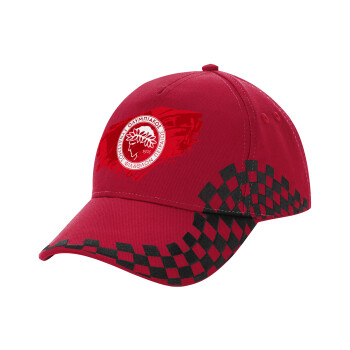 Olympiacos F.C., Adult Cap RACING Ultimate Red/Black, (100% COTTON DRILL, ADULT, UNISEX, ONE SIZE ADULT)