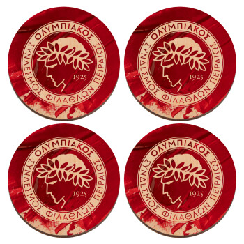 Olympiacos F.C., ΣΕΤ x4 Σουβέρ ξύλινα στρογγυλά plywood (9cm)