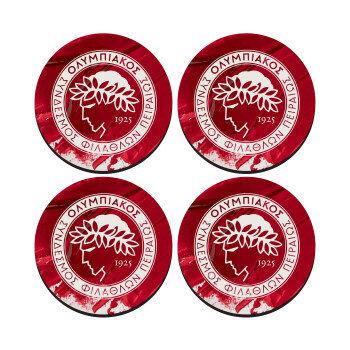 Olympiacos F.C., SET of 4 round wooden coasters (9cm)