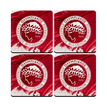 Olympiacos F.C., ΣΕΤ 4 Σουβέρ ξύλινα τετράγωνα (9cm)
