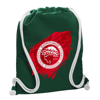 Olympiacos F.C., Τσάντα πλάτης πουγκί GYMBAG BOTTLE GREEN, με τσέπη (40x48cm) & χονδρά λευκά κορδόνια