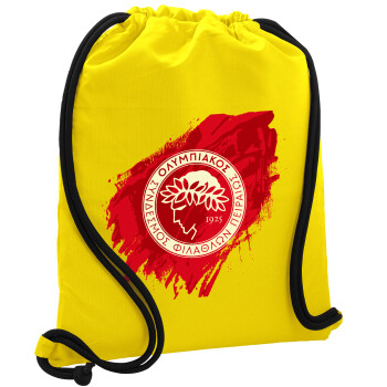 Olympiacos F.C., Τσάντα πλάτης πουγκί GYMBAG Κίτρινη, με τσέπη (40x48cm) & χονδρά κορδόνια