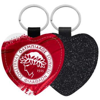 Olympiacos F.C., Μπρελόκ PU δερμάτινο glitter καρδιά ΜΑΥΡΟ