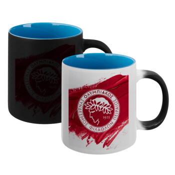Olympiacos F.C., Κούπα Μαγική εσωτερικό μπλε, κεραμική 330ml που αλλάζει χρώμα με το ζεστό ρόφημα
