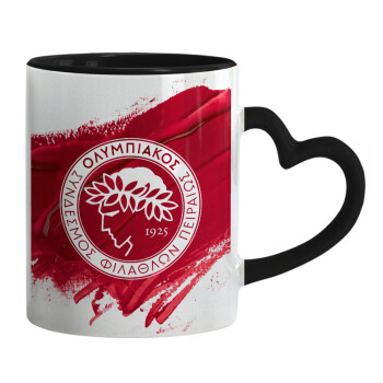 Olympiacos F.C., Κούπα καρδιά χερούλι μαύρη, κεραμική, 330ml