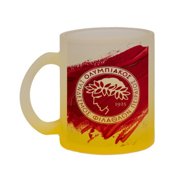 Olympiacos F.C., Κούπα γυάλινη δίχρωμη με βάση το κίτρινο ματ, 330ml