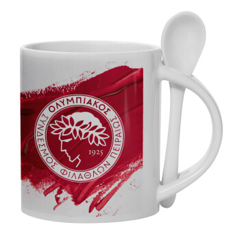 Olympiacos F.C., Ceramic coffee mug with Spoon, 330ml (1pcs)