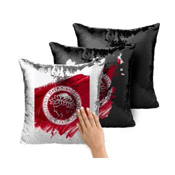 Olympiacos F.C., Μαξιλάρι καναπέ Μαγικό Μαύρο με πούλιες 40x40cm περιέχεται το γέμισμα